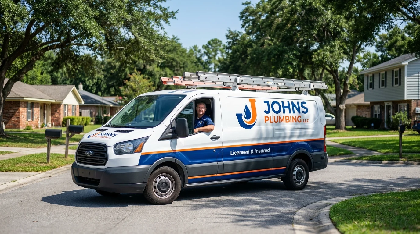Johns Plumbing LLC service van in Essex Junction, VT