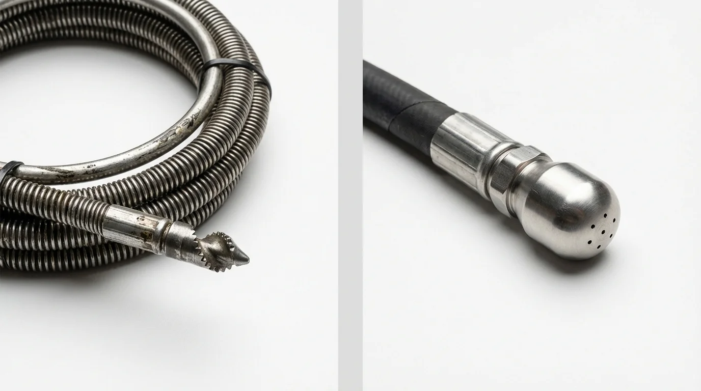 Drain snake cable and hydro jetting nozzle used for drain cleaning in Essex Junction, VT