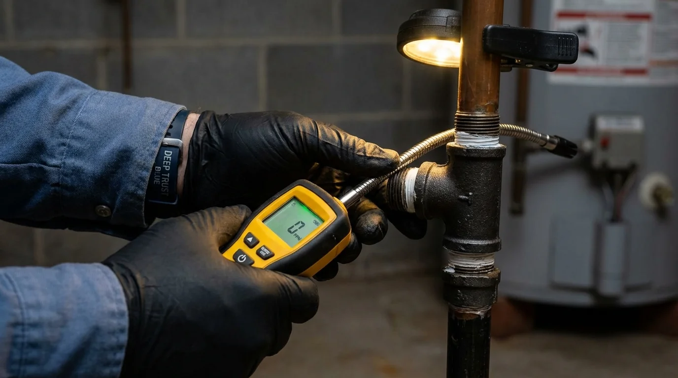 Gas leak detection with electronic sniffer by Johns Plumbing LLC in Essex Junction