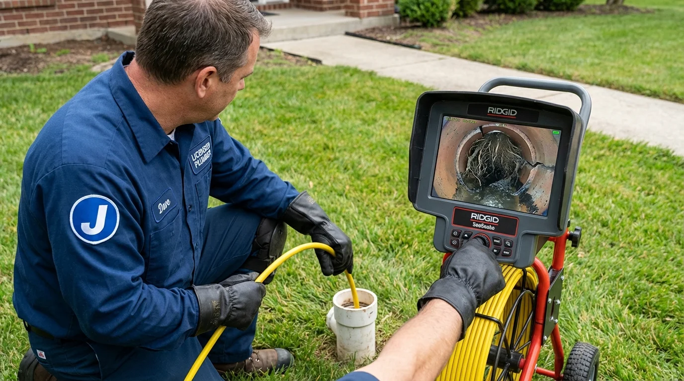 Sewer camera inspection being performed by Johns Plumbing LLC in Essex Junction