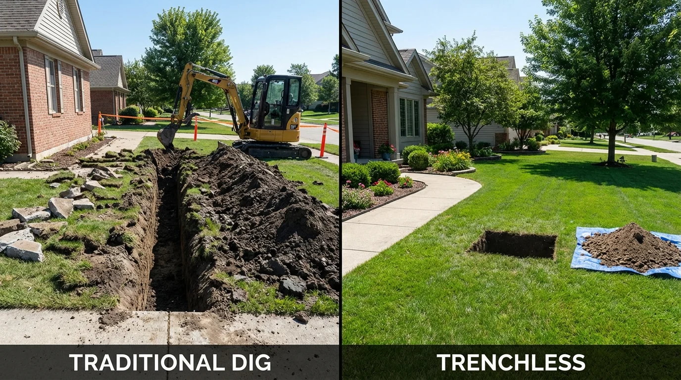 Trenchless sewer repair with minimal yard damage versus traditional excavation in Essex Junction, VT